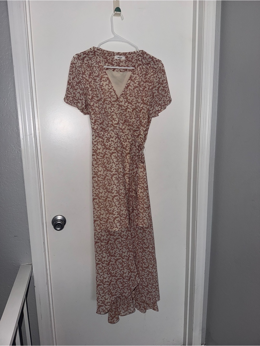 Mod Ref Cream Maxi Wrap Dress with Rust Floral Print